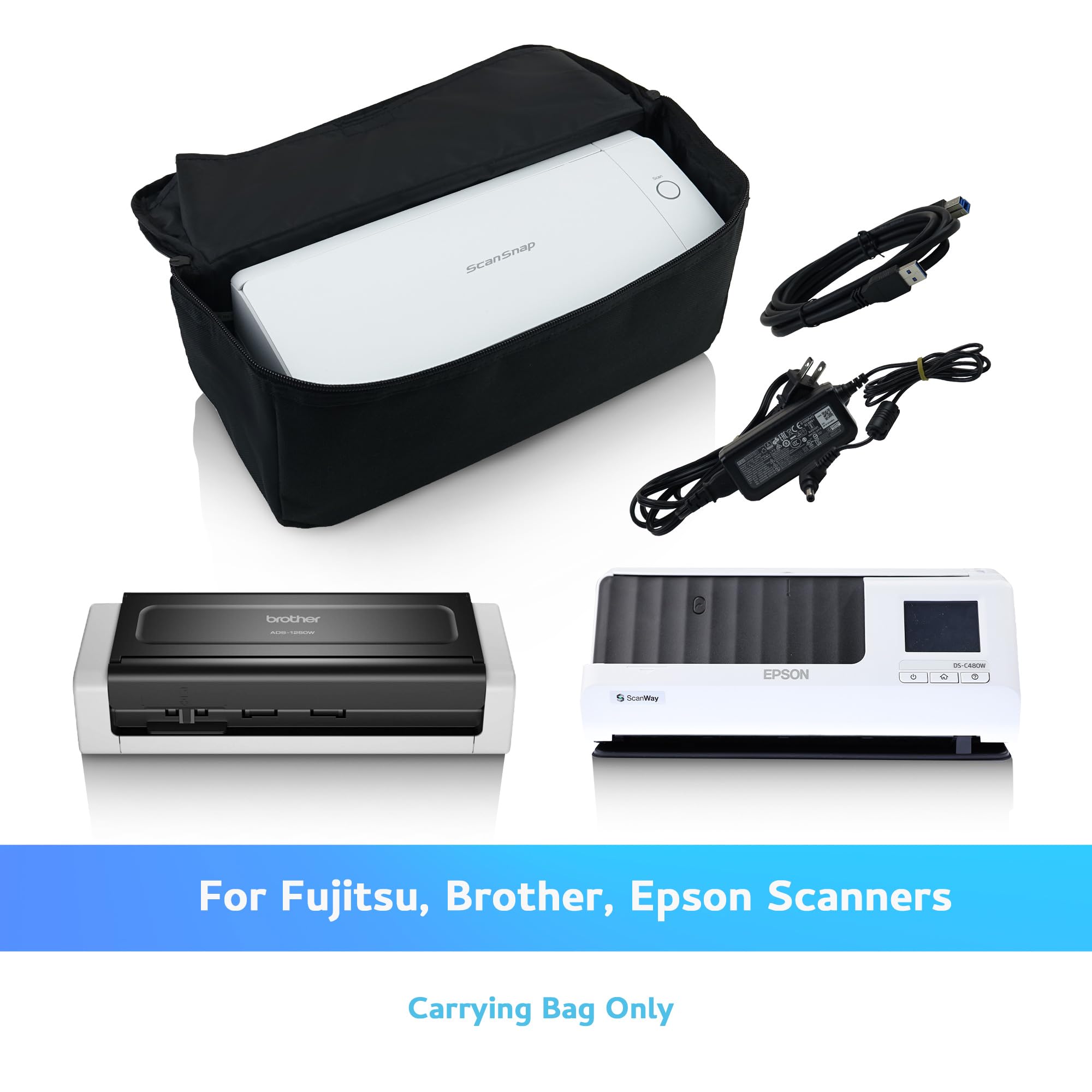 Plustek Compact Document Scanner Carrying Case – Travel Bag for Fujitsu ScanSnap ix1300, Epson & Brother, Dust-Proof & Anti-Static Protection